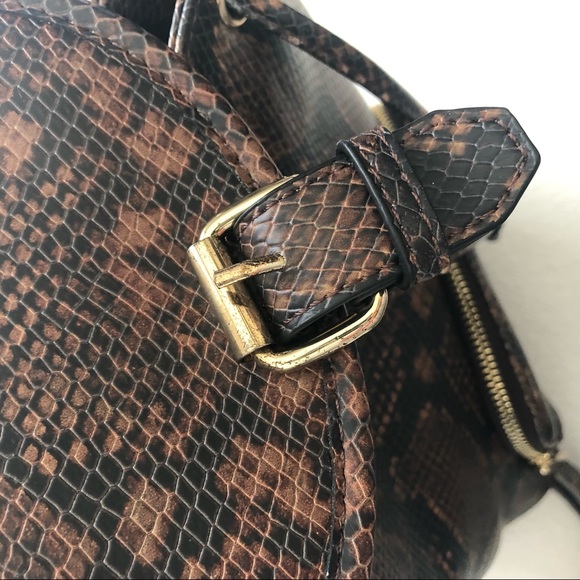 Aldo Python Snake Print Backpack Purse in Brown and Gold - Picture 8 of 15